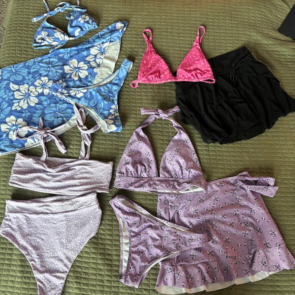 Dippin Daisys + SHEIN Womens Swimwear Bundle 4 Sets Floral Blue Pink
